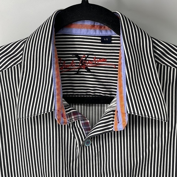 Robert Graham X flip cuff striped button shirt business standout suit sz Lg c - Picture 10 of 13